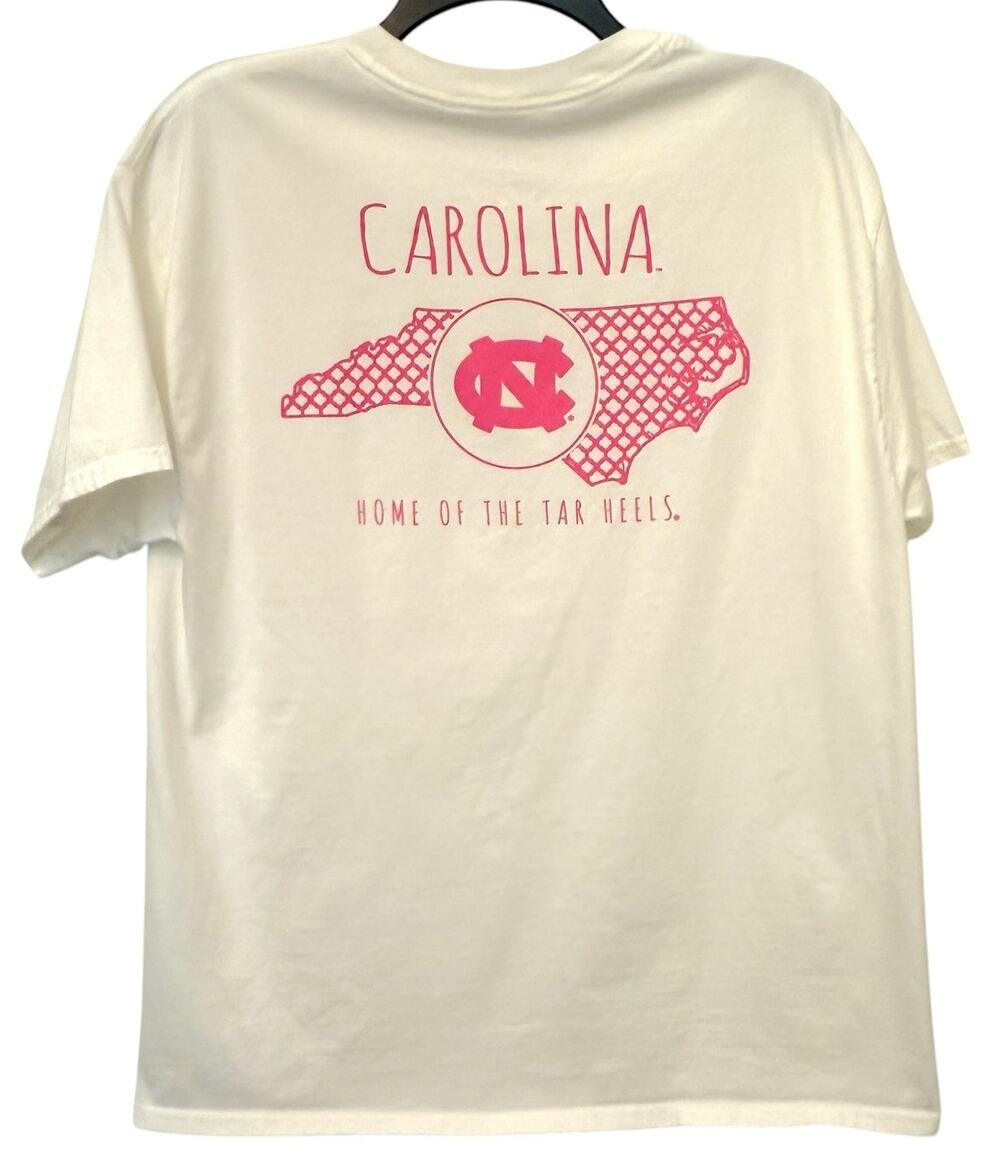 Hanes Beefy T Carolina Home of the Tarheels Pink White Large